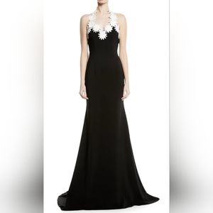 NWT Naeem Khan Daisy Trimmed Crepe Halter Gown Size 18